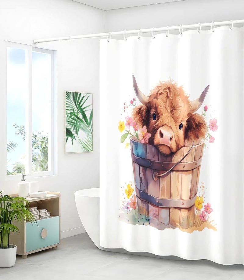 Stanoha Shower Curtain for Bathroom Stall Boho Modern Cute Aesthetic Decorative Girly Waterproof Unique Highland Cow Girls Chic Print Design Teen Pretty Women Cortinas de Baño Bathtub 72 x72 Inch - Image 4